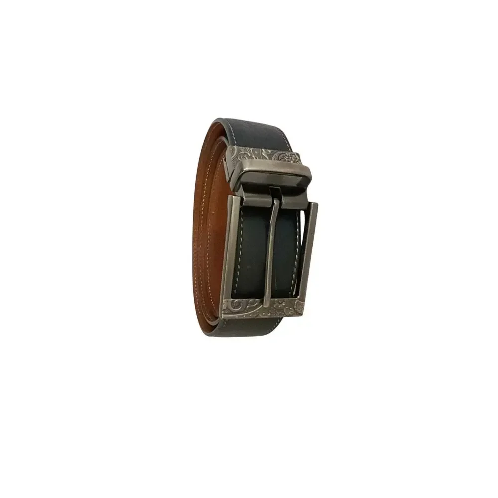 Robert Graham Black Brown Reversible Leather Belt Multicolor Stitching Men's 38